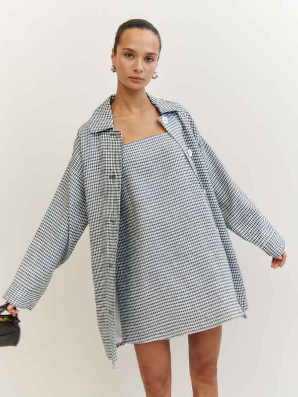 Irene Linen Jacket - Slate Check